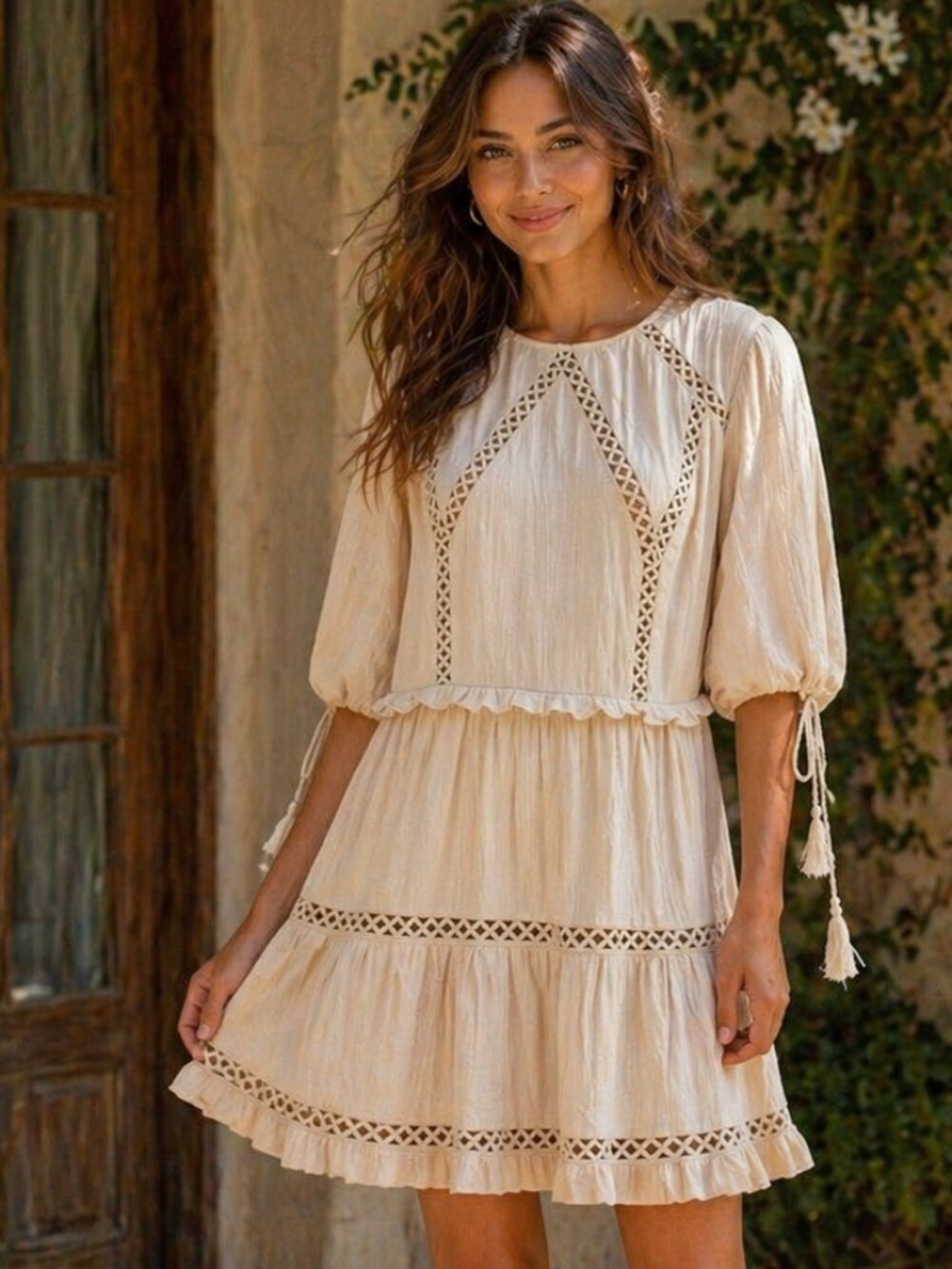 Esther & Co NWT Lace Tiered Mini Dress S Ivory Bridal Shower Boho